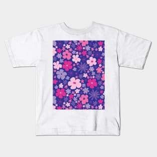 retro purple florals, hot pink, groovy 60s pattern, 70s flowers, purple flowers, girly, for teen girl Kids T-Shirt